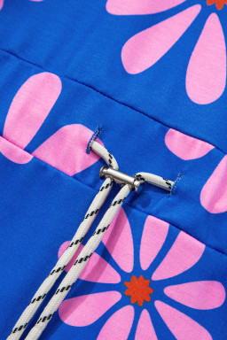 Purple Pop of Color Quarter Zip Collar Drawstring Waist Floral Mini Dress