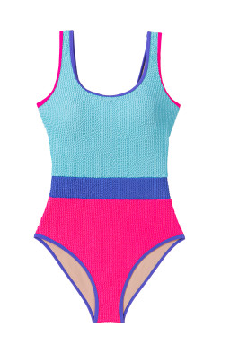 Rose Red Textured Colorblock One Piece Swimsuit