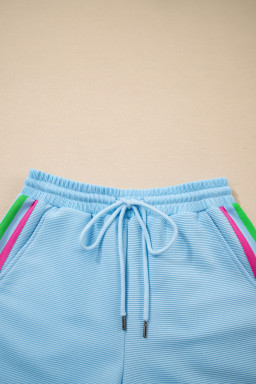 Beau Blue Flutter Sleeve Pop of Color Neckline Top and Shorts Set