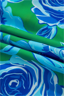 Bright Green Floral Print Ruffle Puff Sleeve Pop of Color Neckline Blouse