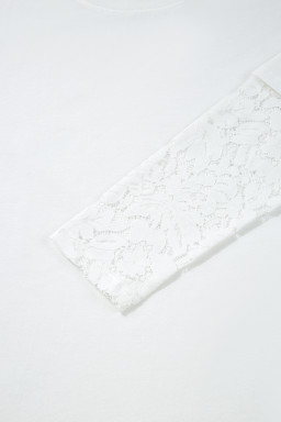 White Fake Two-Piece Lace Long Sleeve Drop Shoulder Tee
