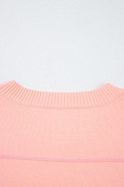 Pink Striped Half Sleeve Drop Shoulder Sweater