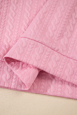 Pink Contrast Trim Textured Crewneck Top and Pocketed Skirt Set