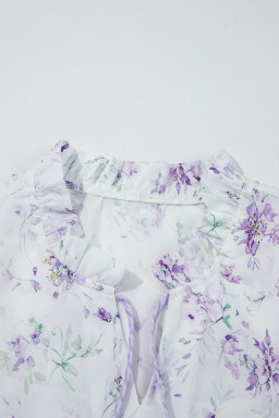Purple Floral Print Split Neck Plus Size Top