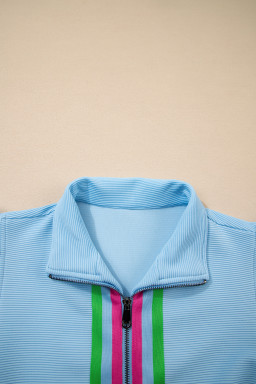 Beau Blue Flutter Sleeve Pop of Color Neckline Top and Shorts Set