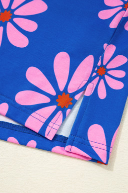 Purple Pop of Color Quarter Zip Collar Drawstring Waist Floral Mini Dress