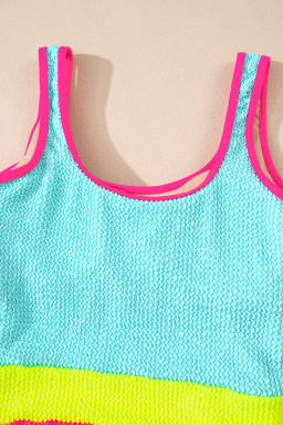 Iceland Blue Textured Colorblock One Piece Swimsuit