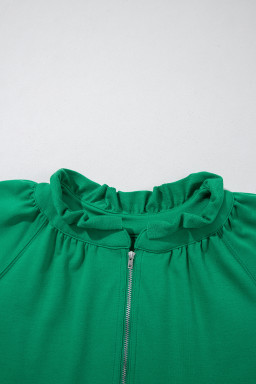 Sea Green Half Zip Puff Sleeve Top and Ruffle Shorts Set