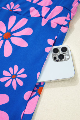 Purple Pop of Color Quarter Zip Collar Drawstring Waist Floral Mini Dress