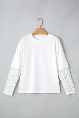 White Fake Two-Piece Lace Long Sleeve Drop Shoulder Tee