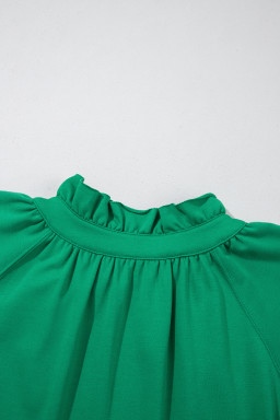 Sea Green Half Zip Puff Sleeve Top and Ruffle Shorts Set