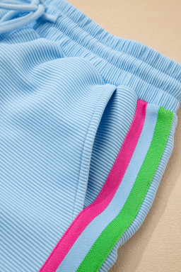 Beau Blue Flutter Sleeve Pop of Color Neckline Top and Shorts Set