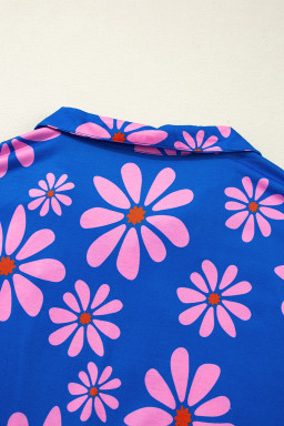 Purple Pop of Color Quarter Zip Collar Drawstring Waist Floral Mini Dress