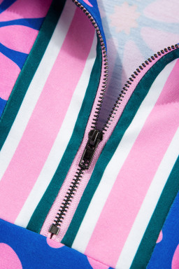 Purple Pop of Color Quarter Zip Collar Drawstring Waist Floral Mini Dress