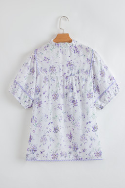 Purple Floral Print Split Neck Plus Size Top