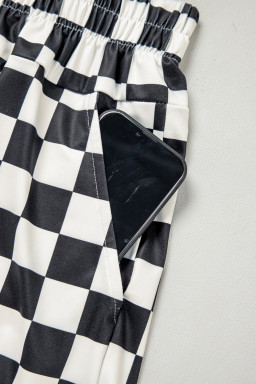 Black Checkered Print High Waist Casual Shorts