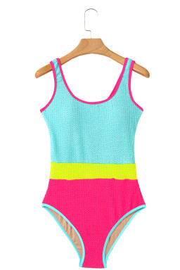 Iceland Blue Textured Colorblock One Piece Swimsuit