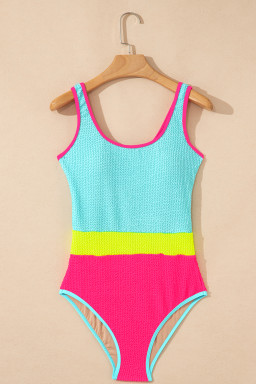 Iceland Blue Textured Colorblock One Piece Swimsuit
