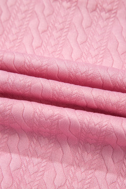Pink Contrast Trim Textured Crewneck Top and Pocketed Skirt Set