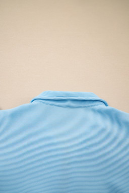 Beau Blue Flutter Sleeve Pop of Color Neckline Top and Shorts Set