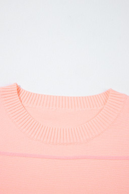 Pink Striped Half Sleeve Drop Shoulder Sweater