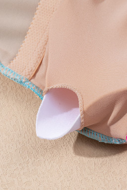 Rose Red Textured Colorblock One Piece Swimsuit