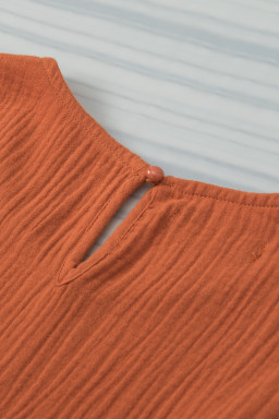 Orange Crinkled Ruffle Sleeve Blouse