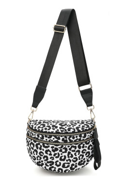 White Leopard Print Wide Strap Large Crossbody Bag