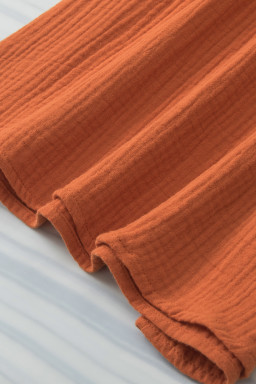 Orange Crinkled Ruffle Sleeve Blouse