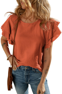 Orange Crinkled Ruffle Sleeve Blouse