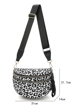 White Leopard Print Wide Strap Large Crossbody Bag