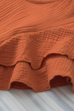 Orange Crinkled Ruffle Sleeve Blouse