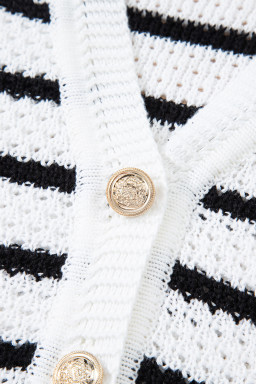 Black Striped V Neck Button Knit Vest