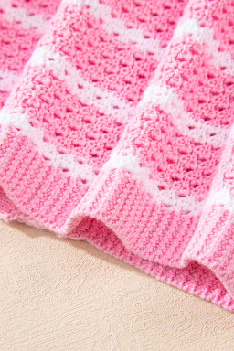 Pink Striped V Neck Button Knit Vest