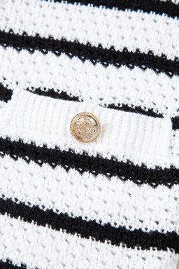 Black Striped V Neck Button Knit Vest