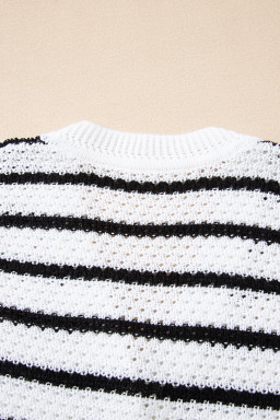 Black Striped V Neck Button Knit Vest