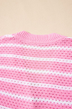 Pink Striped V Neck Button Knit Vest