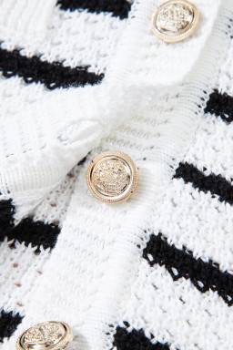 Black Striped V Neck Button Knit Vest