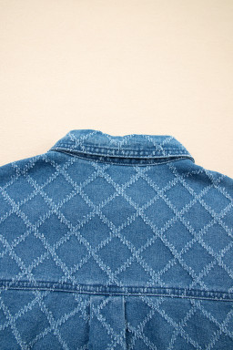 Dusk Blue Checkered Textured Short Sleeve Pocket Denim Shirt