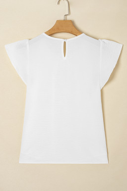 White Flounce Sleeve Pleated Textured Blouse