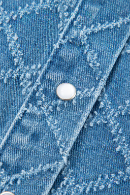 Dusk Blue Checkered Textured Short Sleeve Pocket Denim Shirt