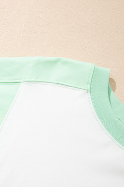 Light Green Colorblock Exposed Seam Patchwork Crew Neck T Shirt