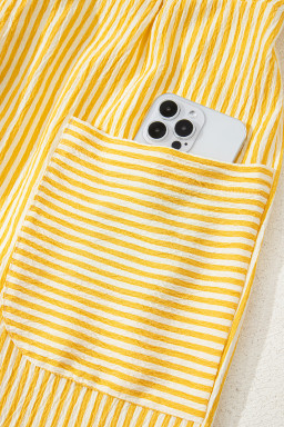 Yellow Stripe Tie Strap Smocked Back Wide Leg Romper