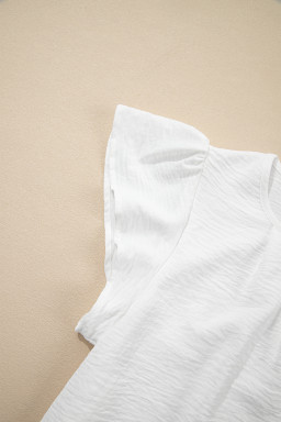 White Flounce Sleeve Pleated Textured Blouse