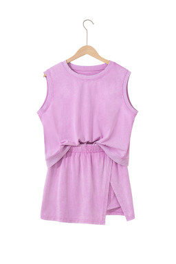 Phalaenopsis Mineral Wash Sleeveless Top and Split Skort Set