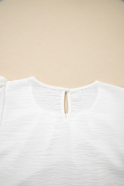 White Flounce Sleeve Pleated Textured Blouse