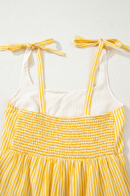 Yellow Stripe Tie Strap Smocked Back Wide Leg Romper