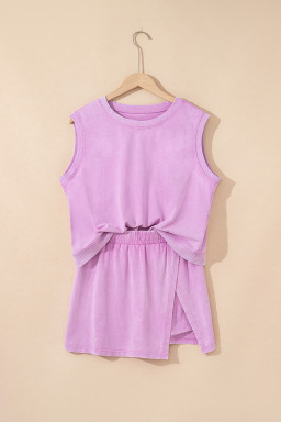 Phalaenopsis Mineral Wash Sleeveless Top and Split Skort Set