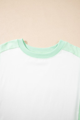 Light Green Colorblock Exposed Seam Patchwork Crew Neck T Shirt