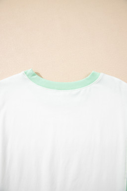 Light Green Colorblock Exposed Seam Patchwork Crew Neck T Shirt